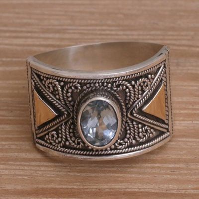 Alternate image for Blue Topaz Sterling Silver Cocktail Ring with Gold Accent Inquisitive