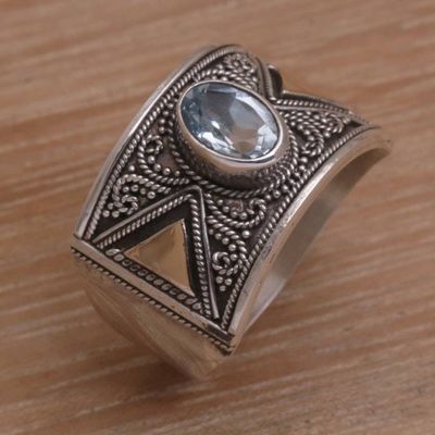 Alternate image for Blue Topaz Sterling Silver Cocktail Ring with Gold Accent Inquisitive