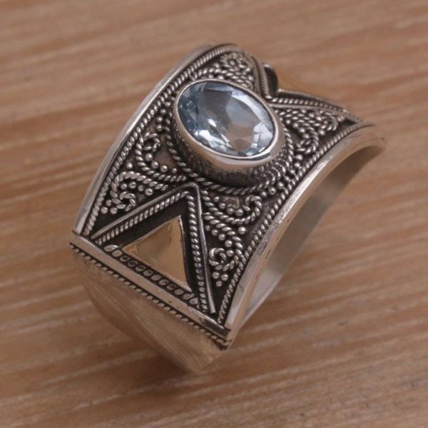 Alternate image for Blue Topaz Sterling Silver Cocktail Ring with Gold Accent Inquisitive