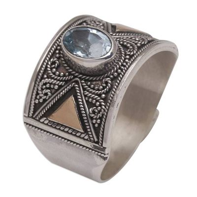 Alternate image for Blue Topaz Sterling Silver Cocktail Ring with Gold Accent Inquisitive