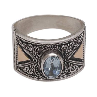 Alternate image for Blue Topaz Sterling Silver Cocktail Ring with Gold Accent Inquisitive