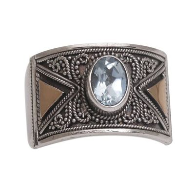 Alternate image for Blue Topaz Sterling Silver Cocktail Ring with Gold Accent Inquisitive