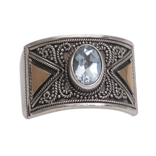 Alternate image for Blue Topaz Sterling Silver Cocktail Ring with Gold Accent Inquisitive