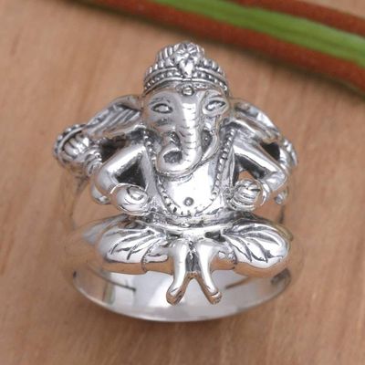 Alternate image for Mens Sterling Silver Hindu Ring Lord Ganesha
