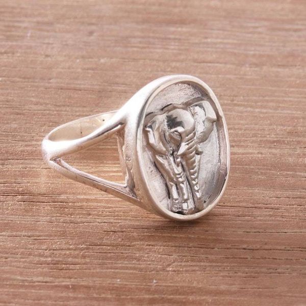 Alternate image for Sterling Silver Elephant Signet Ring from Bali Elephant Traipse