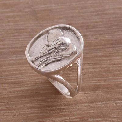 Alternate image for Sterling Silver Elephant Signet Ring from Bali Elephant Traipse