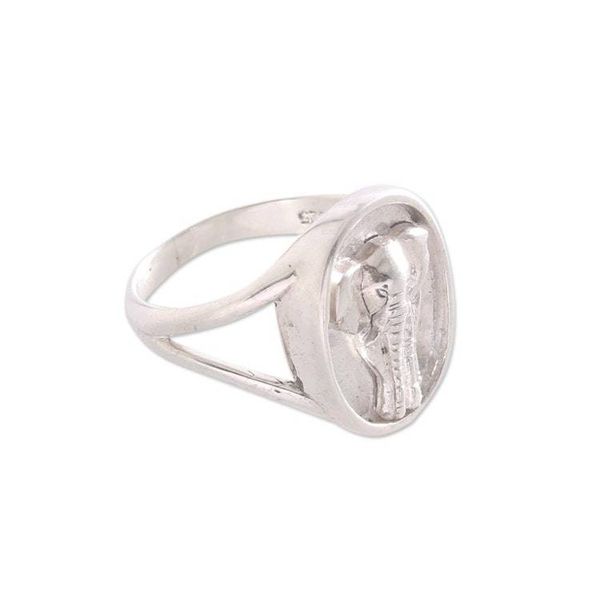 Alternate image for Sterling Silver Elephant Signet Ring from Bali Elephant Traipse