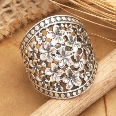 Primary image for Floral Sterling Silver Band Ring from Indonesia Frangipani Nights