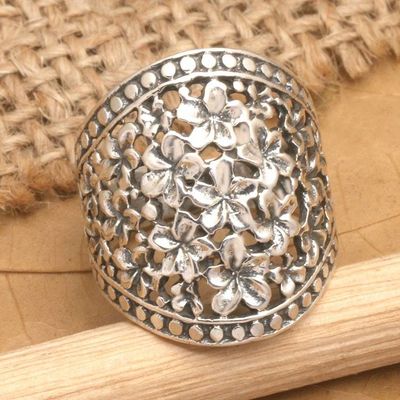 Alternate image for Floral Sterling Silver Band Ring from Indonesia Frangipani Nights