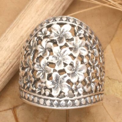 Alternate image for Floral Sterling Silver Band Ring from Indonesia Frangipani Nights