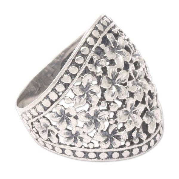 Alternate image for Floral Sterling Silver Band Ring from Indonesia Frangipani Nights