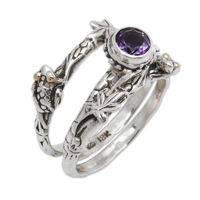 Alternate image for Amethyst and Sterling Silver Stacking Rings set of 3 Tree Frog