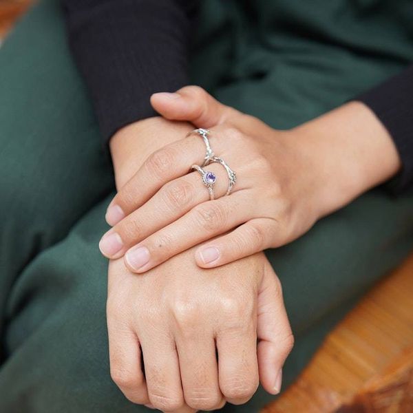 Alternate image for Amethyst and Sterling Silver Stacking Rings set of 3 Tree Frog
