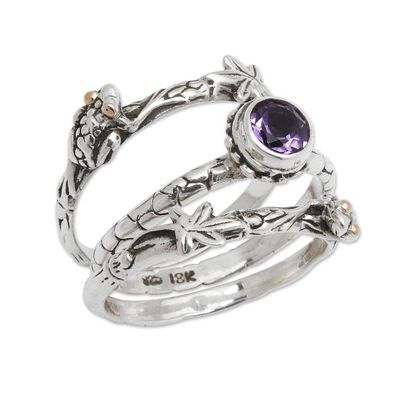 Alternate image for Amethyst and Sterling Silver Stacking Rings set of 3 Tree Frog