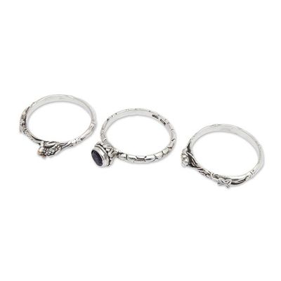 Alternate image for Amethyst and Sterling Silver Stacking Rings set of 3 Tree Frog