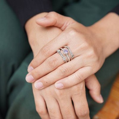 Alternate image for Amethyst and Sterling Silver Stacking Rings set of 3 Tree Frog