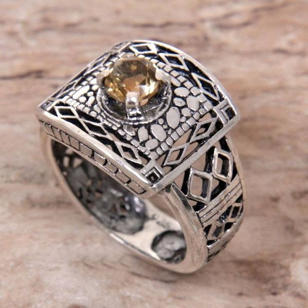 Alternate image for Handmade Citrine and Sterling Silver Cocktail Ring Bali Temple