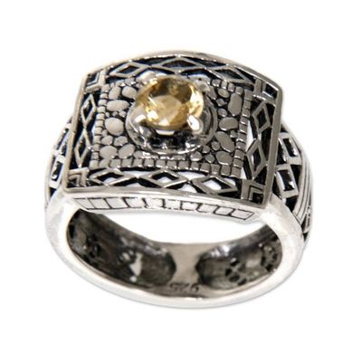 Alternate image for Handmade Citrine and Sterling Silver Cocktail Ring Bali Temple
