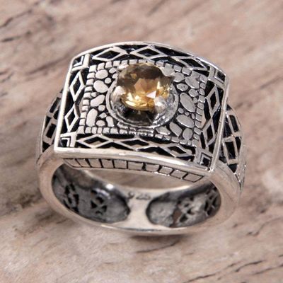 Alternate image for Handmade Citrine and Sterling Silver Cocktail Ring Bali Temple