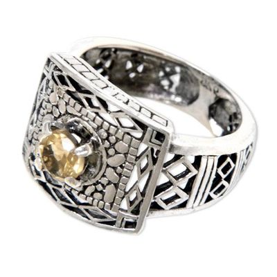 Alternate image for Handmade Citrine and Sterling Silver Cocktail Ring Bali Temple