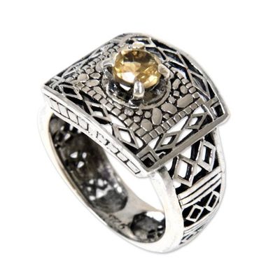 Alternate image for Handmade Citrine and Sterling Silver Cocktail Ring Bali Temple