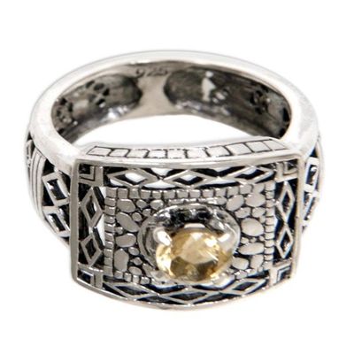 Alternate image for Handmade Citrine and Sterling Silver Cocktail Ring Bali Temple