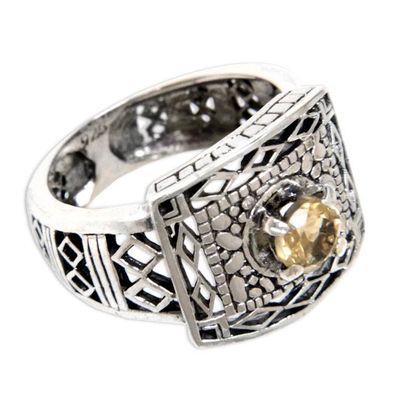 Alternate image for Handmade Citrine and Sterling Silver Cocktail Ring Bali Temple