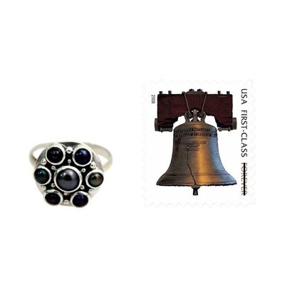 Alternate image for Handcrafted Silver and Pearl Flower Ring Black Rose