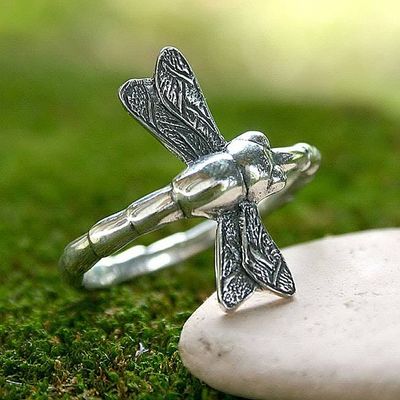 Alternate image for Mens Sterling Silver Ring Dragonfly Fortunes