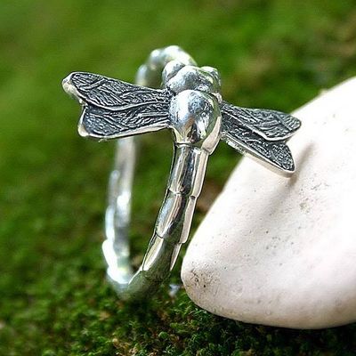 Alternate image for Mens Sterling Silver Ring Dragonfly Fortunes