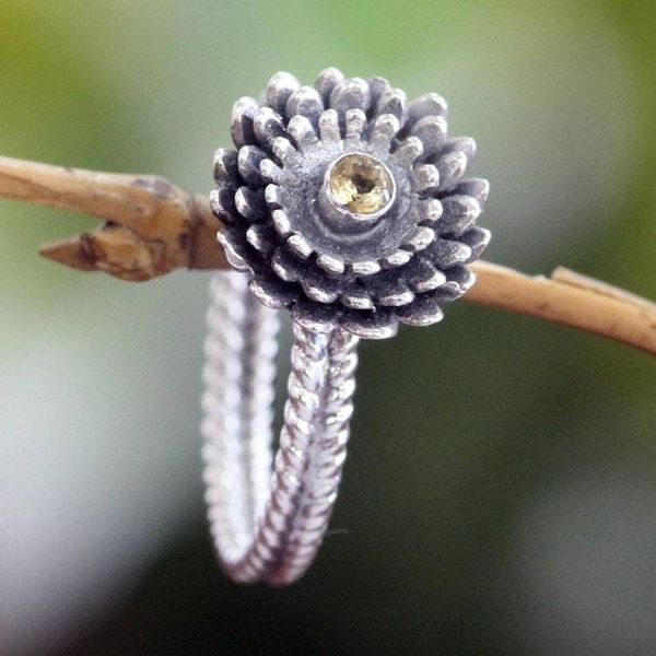 Alternate image for Hand Made Citrine Sterling Silver Ring November Chrysanthemum