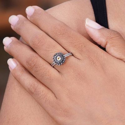 Alternate image for Hand Made Citrine Sterling Silver Ring November Chrysanthemum