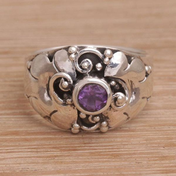 Alternate image for Balinese Sterling Silver and Amethyst Cocktail Ring Balinese Bloom