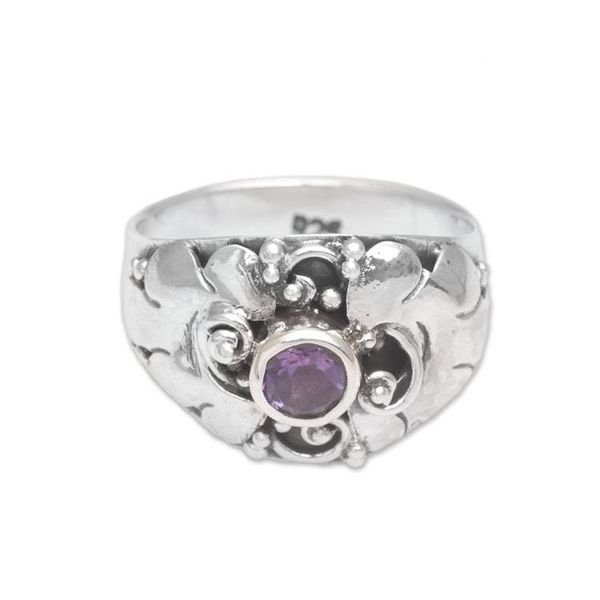 Alternate image for Balinese Sterling Silver and Amethyst Cocktail Ring Balinese Bloom