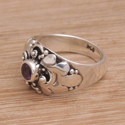 Alternate image for Balinese Sterling Silver and Amethyst Cocktail Ring Balinese Bloom