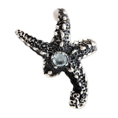 Primary image for Sterling Silver and Blue Topaz Cocktail Ring Balinese Starfish