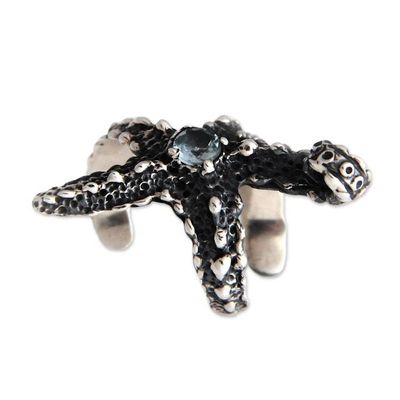 Alternate image for Sterling Silver and Blue Topaz Cocktail Ring Balinese Starfish