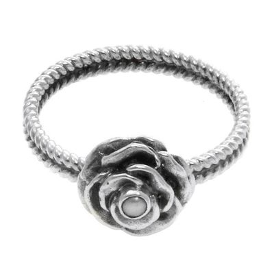 Alternate image for Handmade Sterling Silver and Pearl Flower Ring Glamorous Rose of June