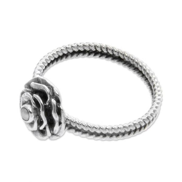 Alternate image for Handmade Sterling Silver and Pearl Flower Ring Glamorous Rose of June
