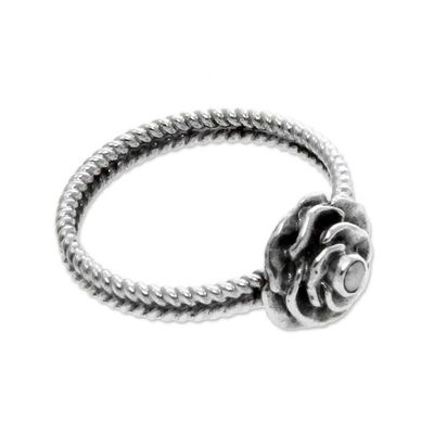 Alternate image for Handmade Sterling Silver and Pearl Flower Ring Glamorous Rose of June