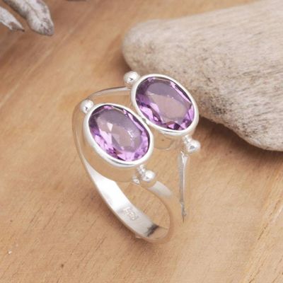 Alternate image for Amethyst Handcrafted Silver Ring Twin Spirits