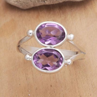 Alternate image for Amethyst Handcrafted Silver Ring Twin Spirits