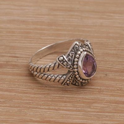 Primary image for Amethyst and Sterling Silver Solitaire Ring from Bali Crown of Celuk