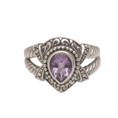 Alternate image for Amethyst and Sterling Silver Solitaire Ring from Bali Crown of Celuk