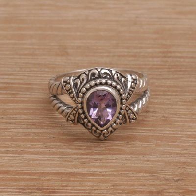 Alternate image for Amethyst and Sterling Silver Solitaire Ring from Bali Crown of Celuk