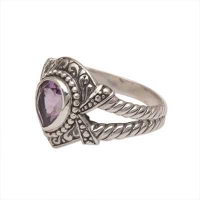 Alternate image for Amethyst and Sterling Silver Solitaire Ring from Bali Crown of Celuk