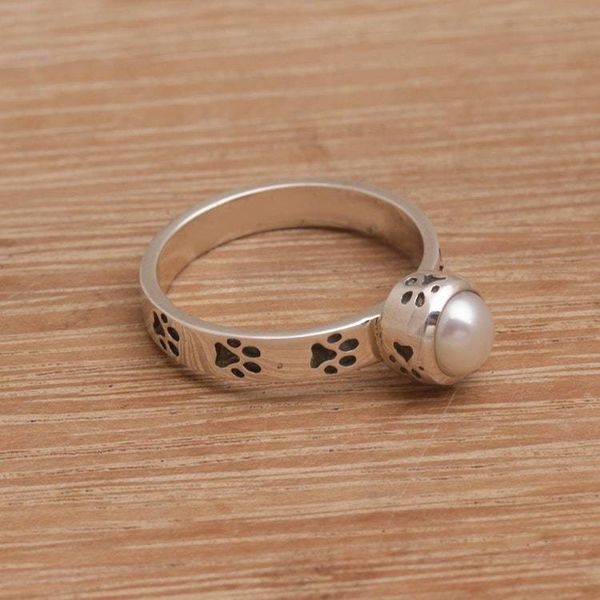 Alternate image for Handmade 925 Sterling Silver Cultured Pearl Cocktail Ring Walking the Dog