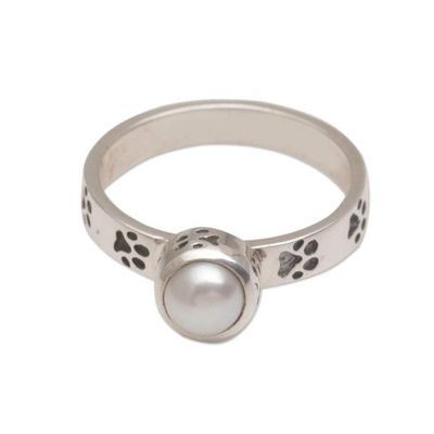 Alternate image for Handmade 925 Sterling Silver Cultured Pearl Cocktail Ring Walking the Dog