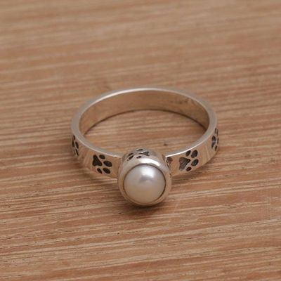 Alternate image for Handmade 925 Sterling Silver Cultured Pearl Cocktail Ring Walking the Dog