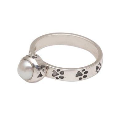 Alternate image for Handmade 925 Sterling Silver Cultured Pearl Cocktail Ring Walking the Dog